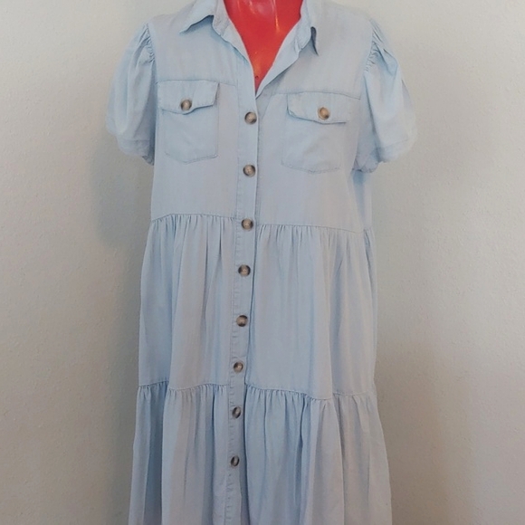 Aaron & Amber Chambray Like High Waist Tiered Dress in Medium - Picture 3 of 15